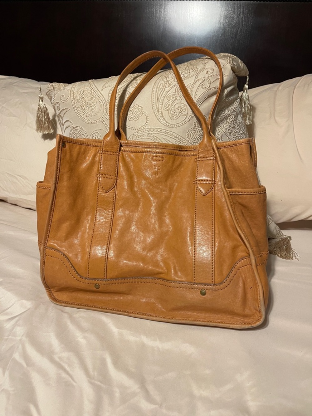FRYE AND CO. Tan Leather Tote Bag - Dual Handle Carryall